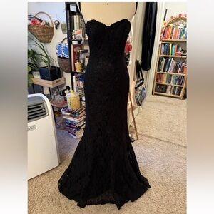 Vintage black lace formal prom gown
